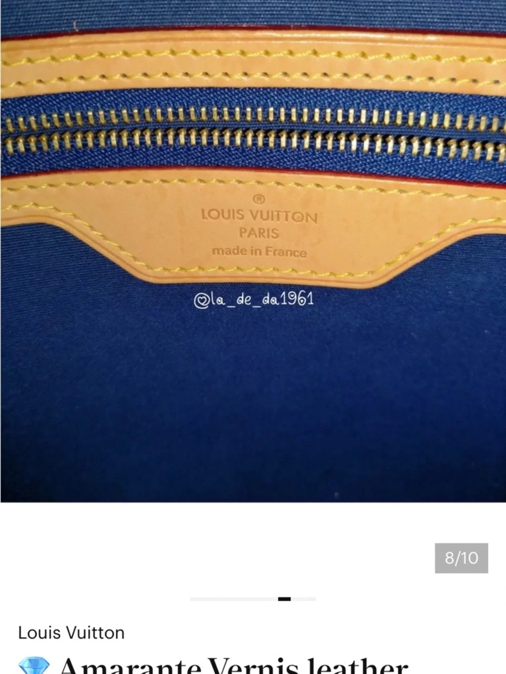 Louis Vuitton Navy Patent Satchel with Yellow-Tan Trim